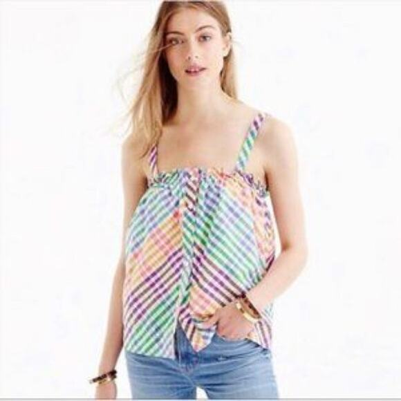 J. Crew Rainbow Smocked Sleeveless Tank Top Size 12 Large - Picture 4 of 9